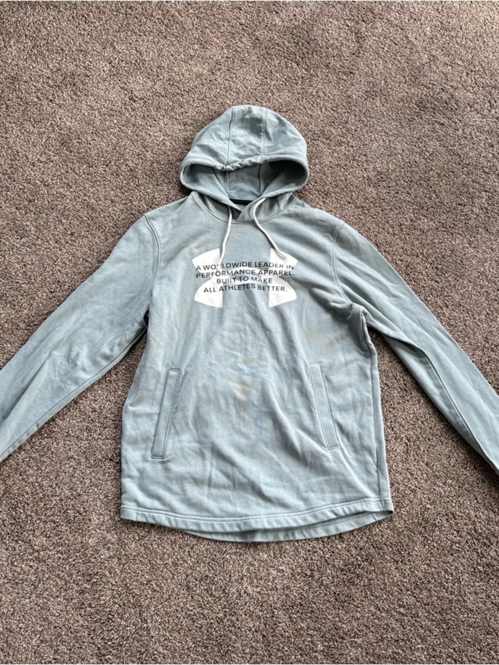 Under Armour Women’s Medium Loose Light Blue Hoodie with White Logo Text EUC